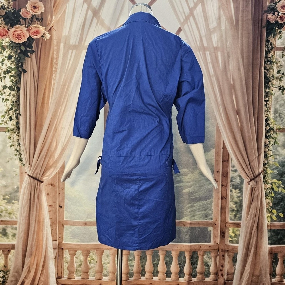 Vintage 1980s Dress Royal Blue Drop Waist Long Sleeve Button Down Collared - Picture 11 of 16